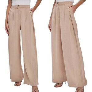 Bluivy Wide Leg Pleated Trousers in Beige
